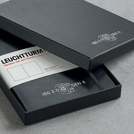 Leuchtturm notebook in a black box with visible branding on a gray surface