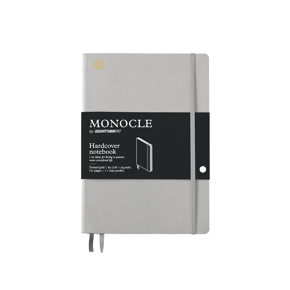 Gray notebook with a black label on a white background