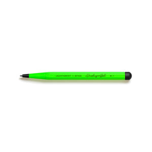 Green pen with black cap on a white background