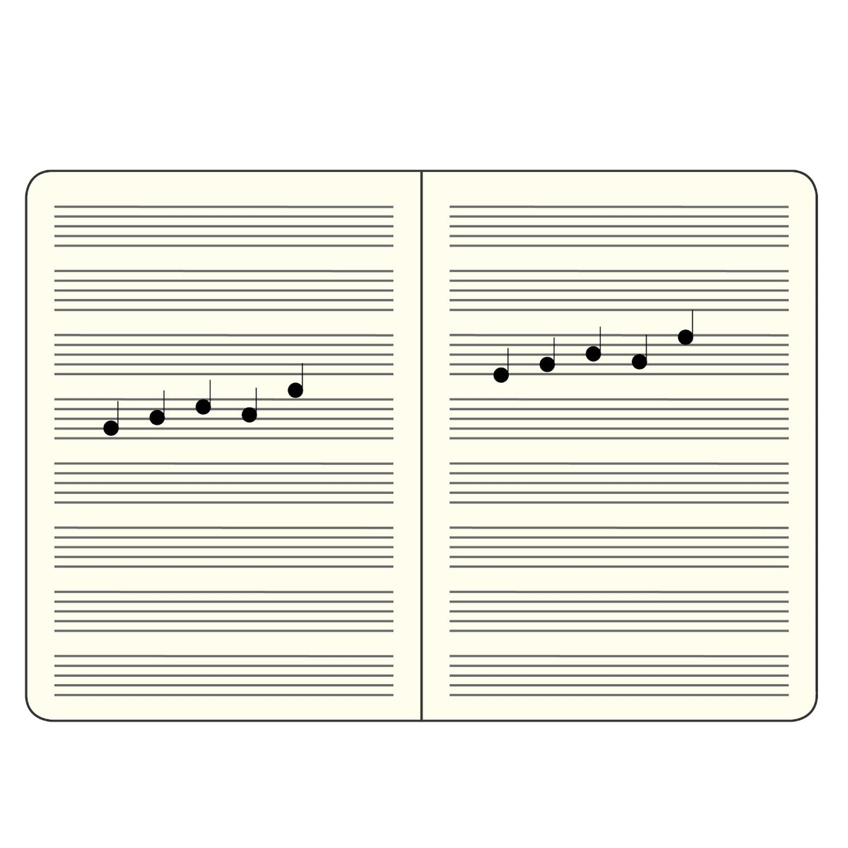 Two pages of musical notation with notes on a white background