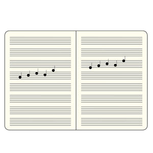 Two pages of musical notation with notes on a white background