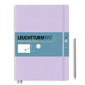 Purple notebook with blue label featuring Leuchtturm1917 branding on a white background