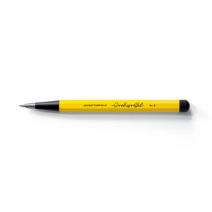Yellow pencil with black accents on a white background
