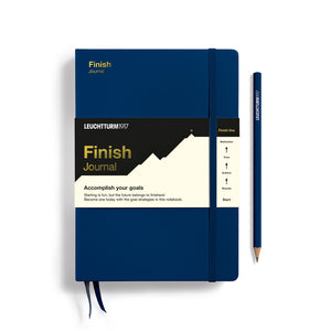Blue notebook with a pencil on a white background