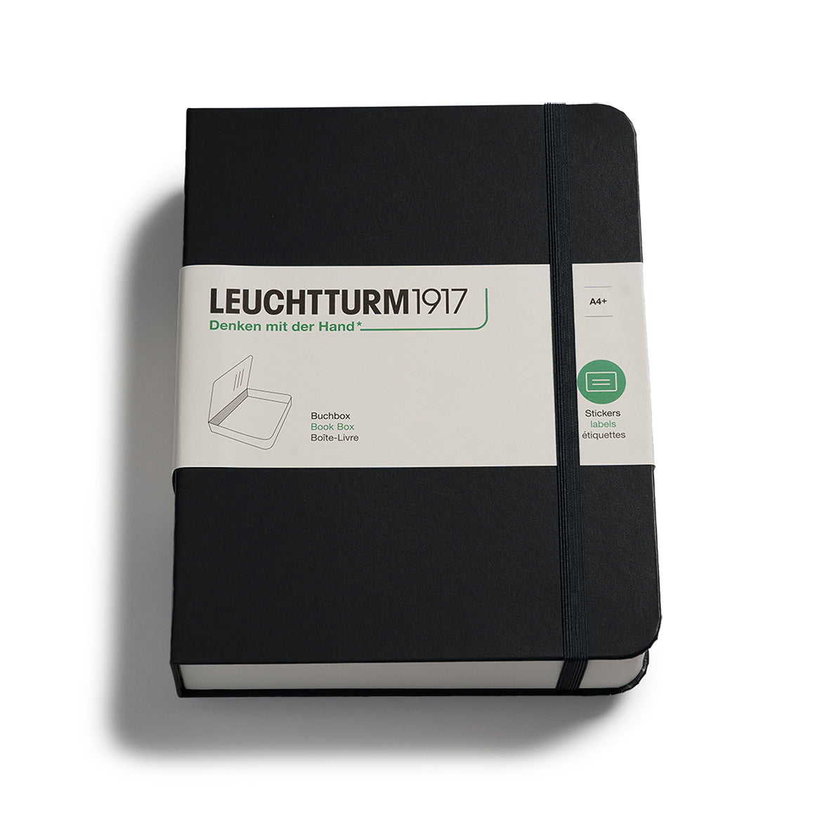 Black notebook with Leuchtturm1917 branding on a white background