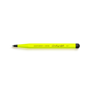 Yellow pen with black accents on a white background