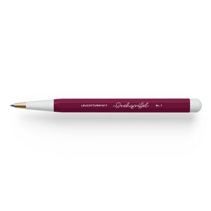 Pen with a maroon and white design on a white background