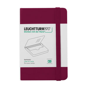 Maroon notebook with white front cover displaying Leuchtturm1917 branding and product details.