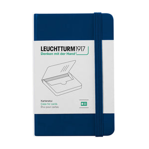 Blue notebook with white label featuring Leuchtturm1917 branding on a white background