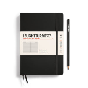 Black notebook with Leuchtturm1917 branding on a white background