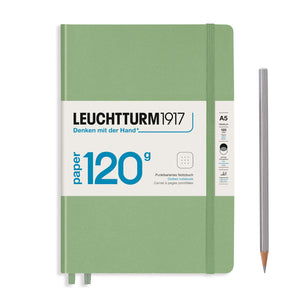 Green notebook with white label featuring 'Leuchtturm1917' branding on a white background