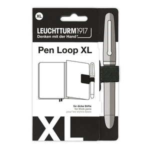 Leuchtturm1917 Pen Loop XL packaging with pen and notebook illustration on a white background