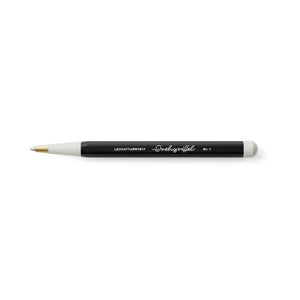 Black Twist Stylus Ballpoint Pen with white accents on a white background