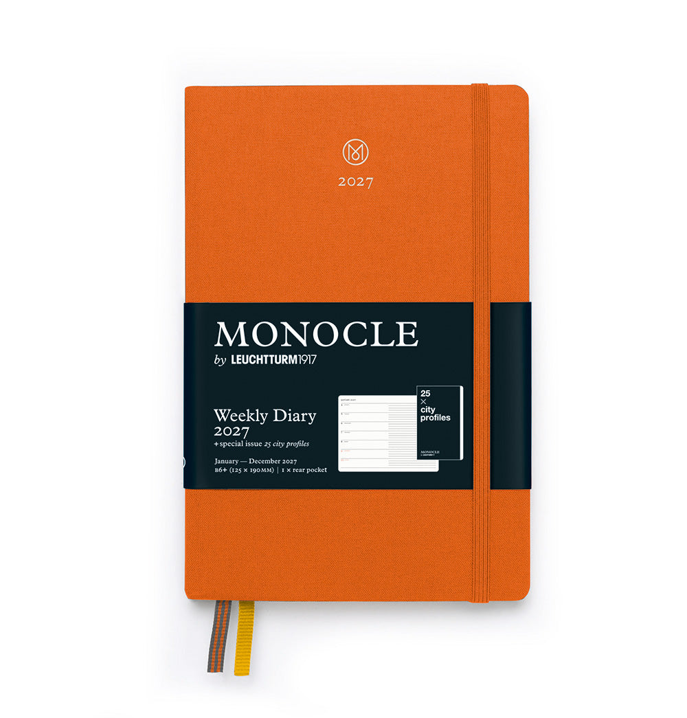 Monocle by Leuchtturm1917 2027 weekly diary in orange, on a white background