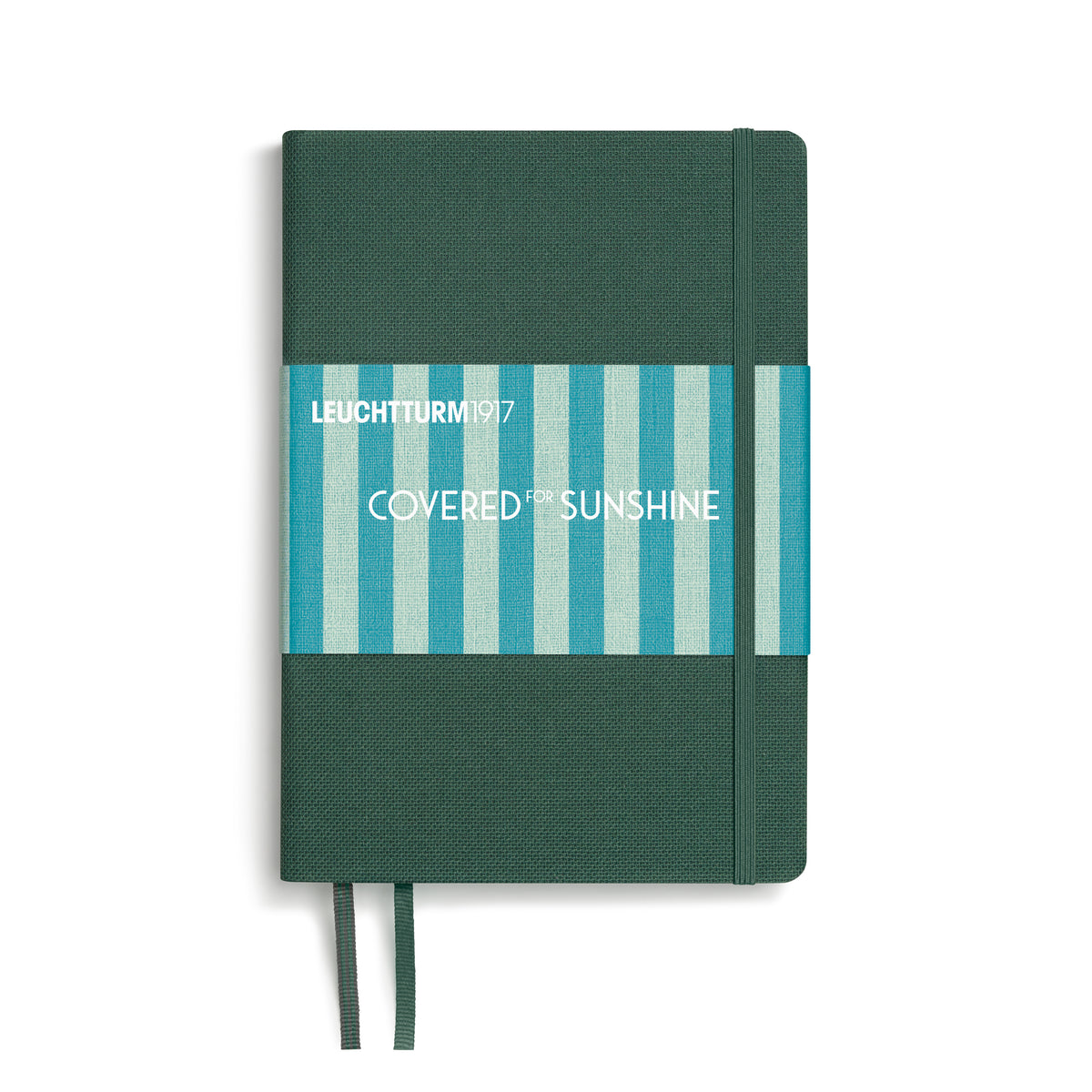Green notebook with striped design and 'Leuchtturm1917' branding on a white background