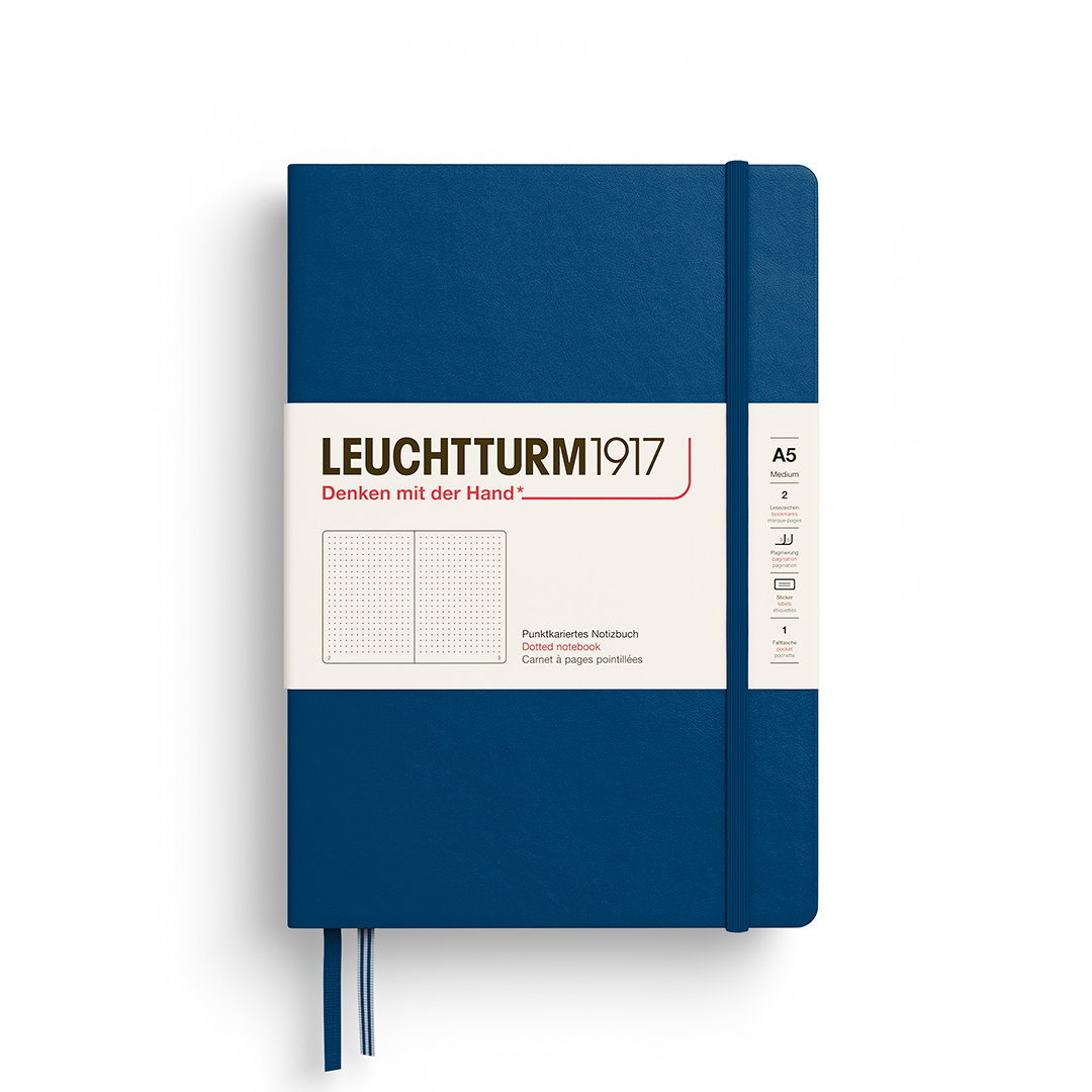Blue notebook with Leuchtturm1917 branding on a white background