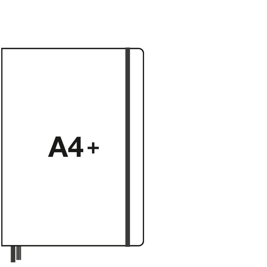 Outline of a book with 'A4+' text on a white background