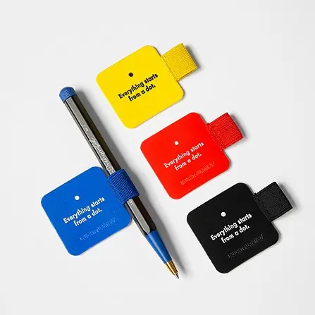 Set of colorful pen loops with text on a white background