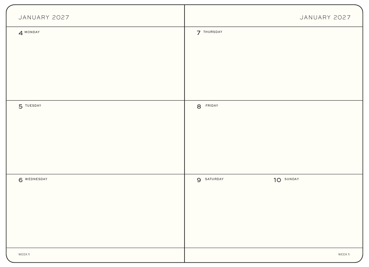 Calendar grid for January 2027 with days of the week labeled.