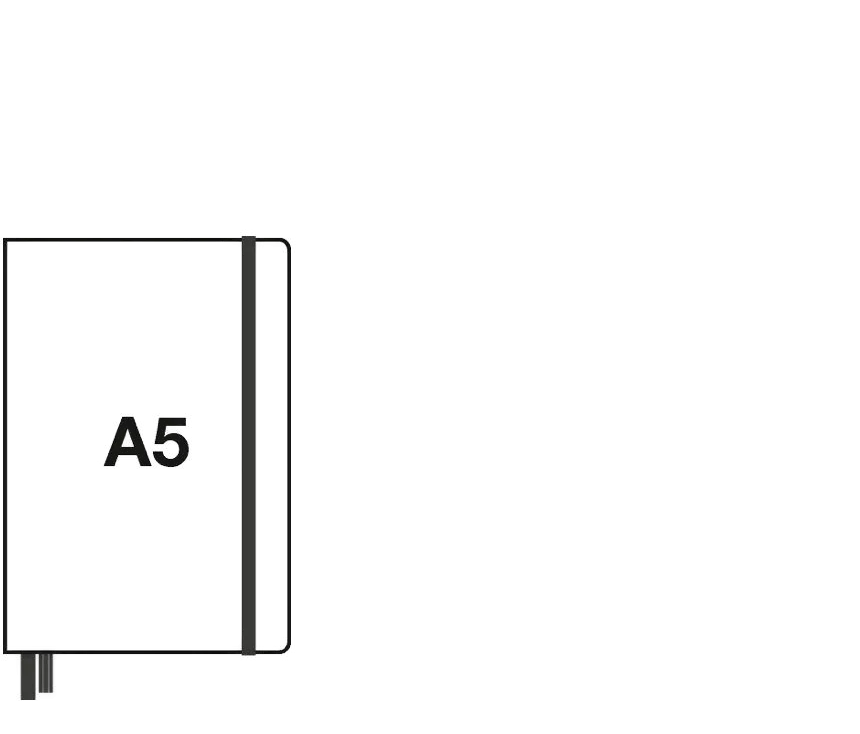 Outline of a notebook with 'A5' text on a transparent background
