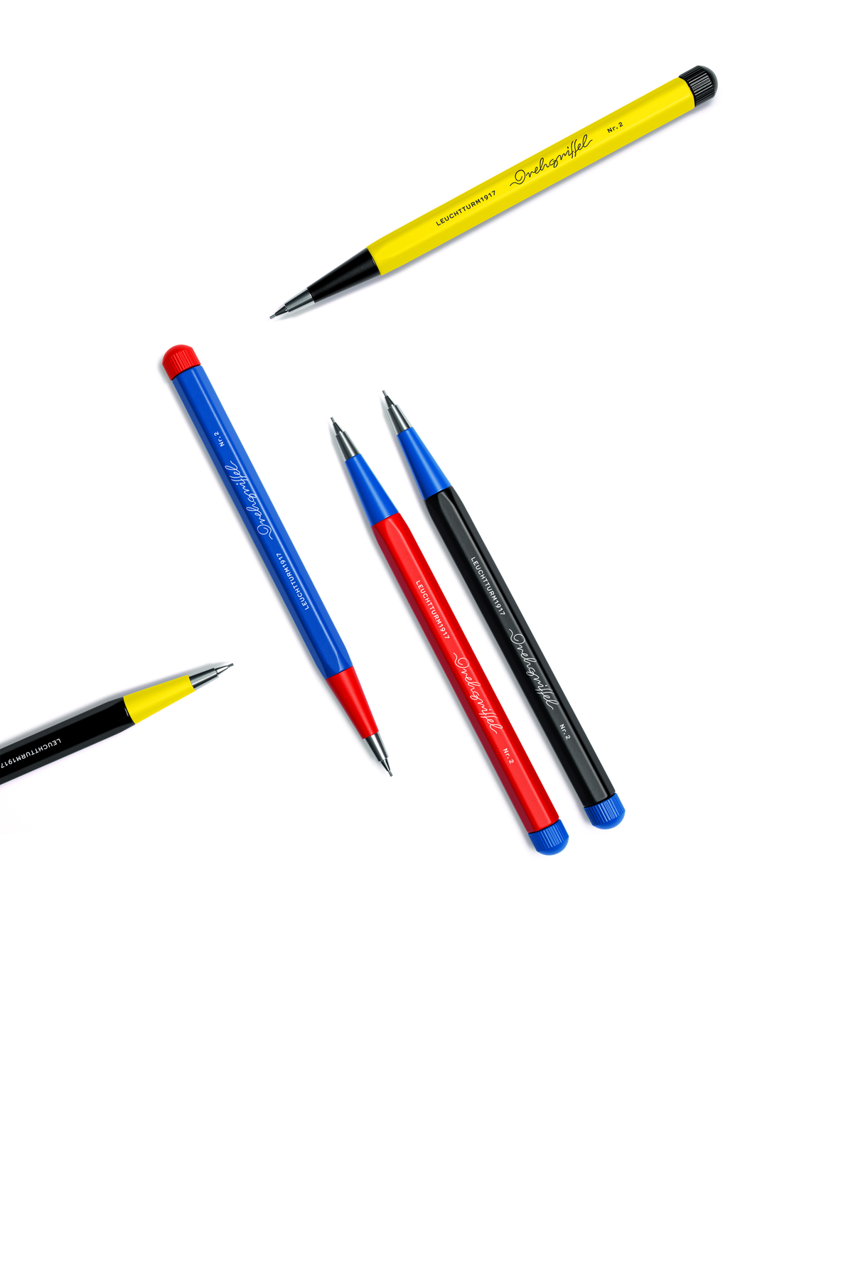 Set of colorful pens on a white background
