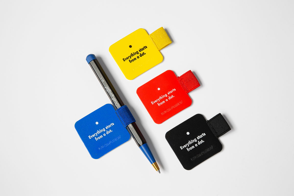 Set of colorful pen loops with a pen on a white background