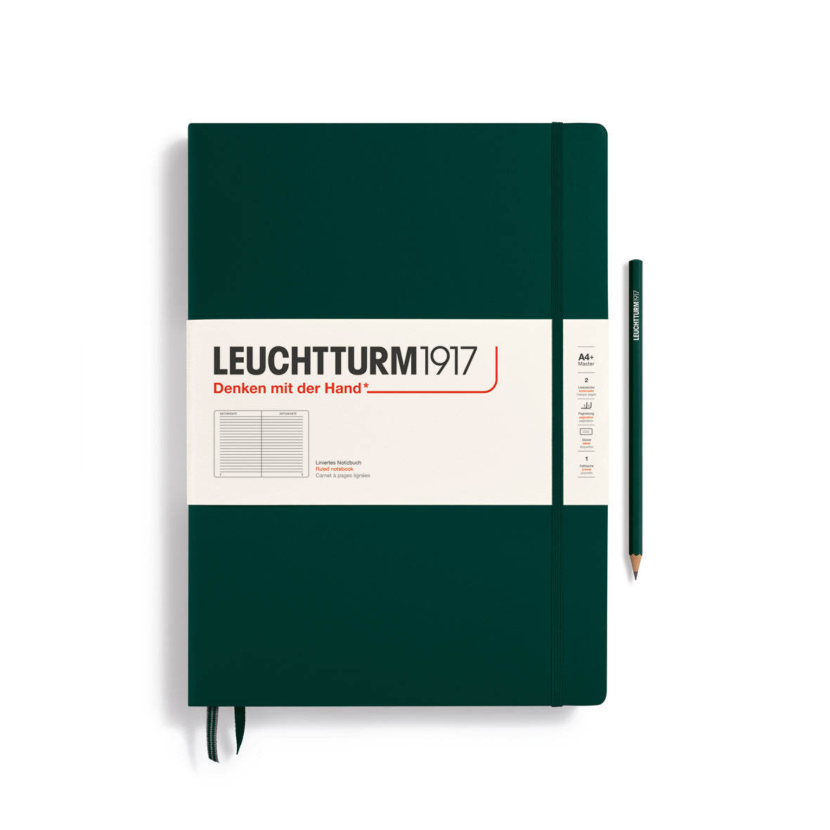 Green notebook with Leuchtturm1917 branding on a white background