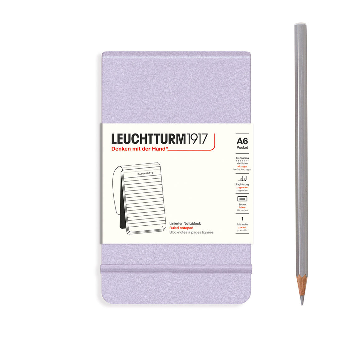 Leuchtturm1917 notebook with a pencil on a white background