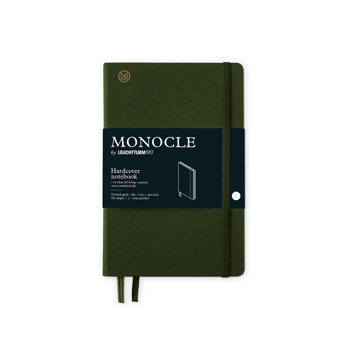 Green notebook with Monocle branding on a white background