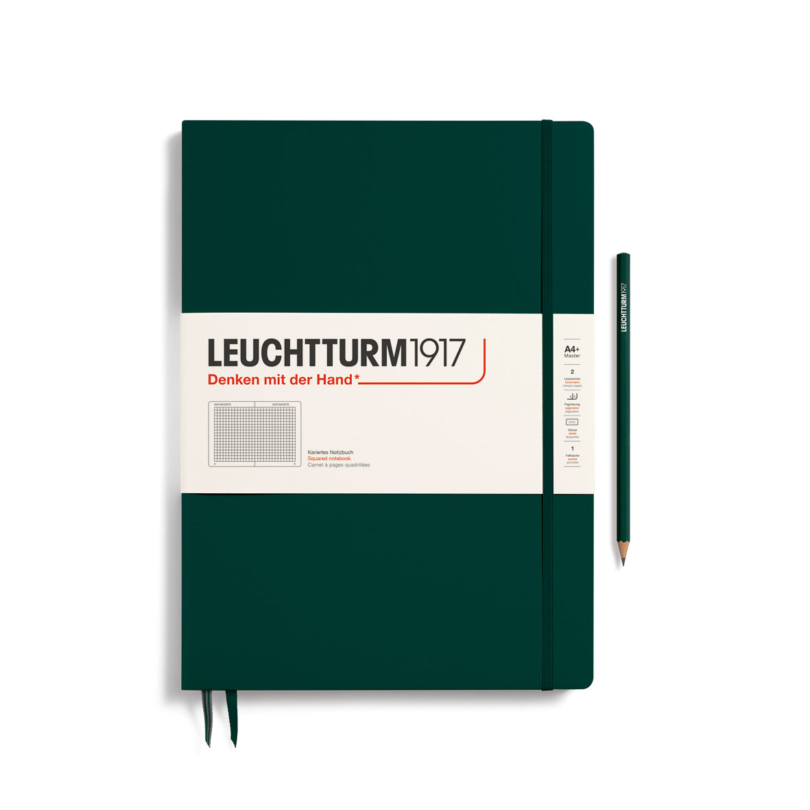 Green notebook with Leuchtturm1917 branding on a white background