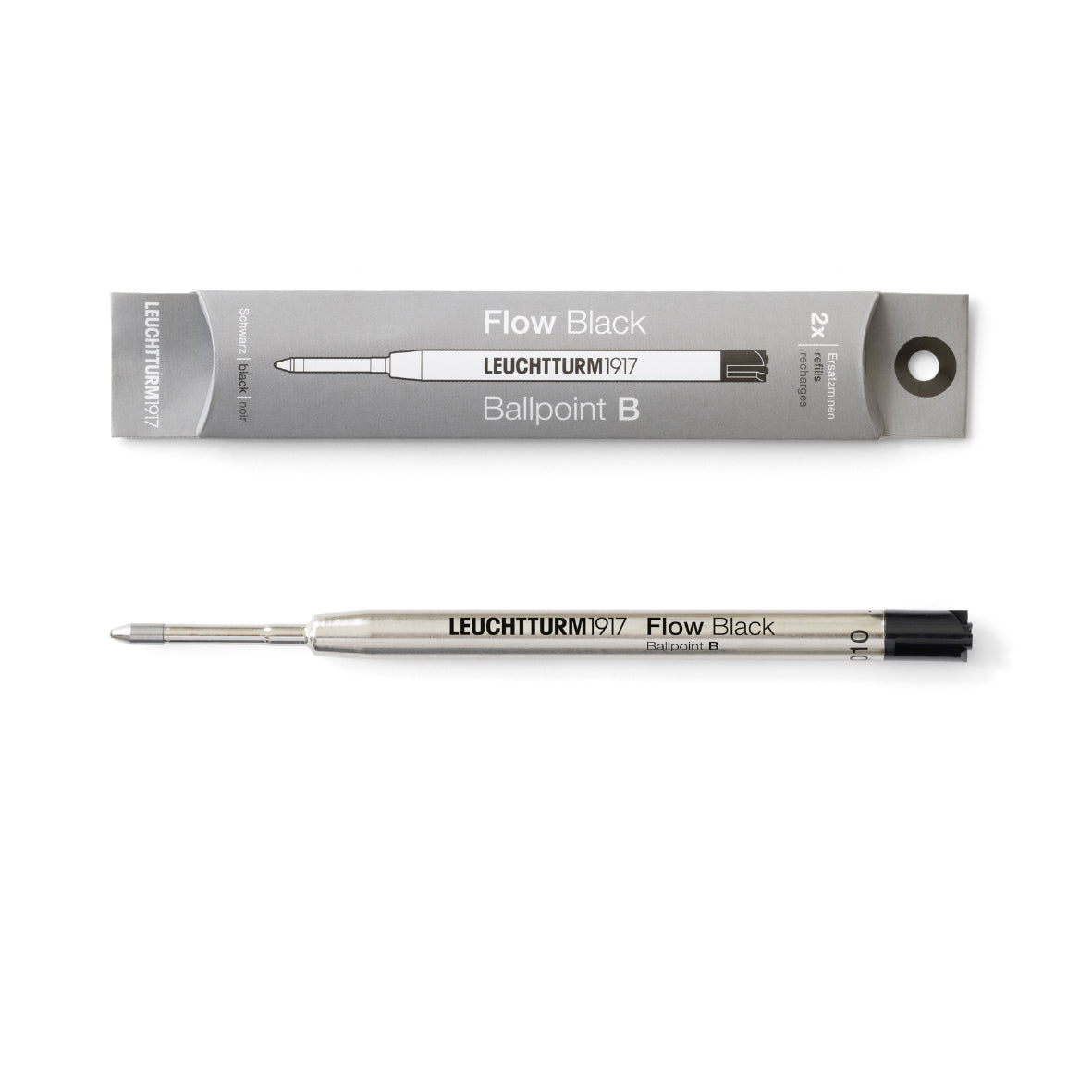 Leuchtturm 1917 ballpoint pen refill with packaging on a white background