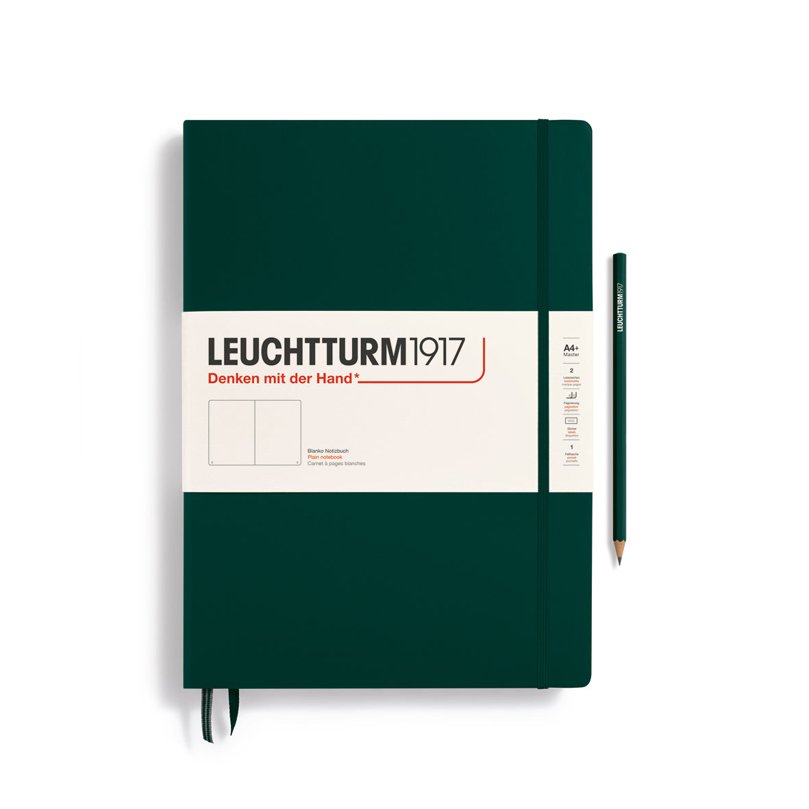 Green notebook with Leuchtturm1917 branding on a white background