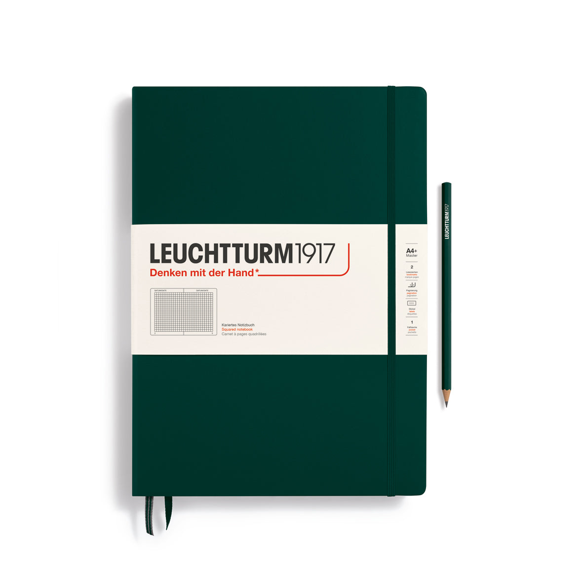 Green notebook with Leuchtturm1917 branding on a white background