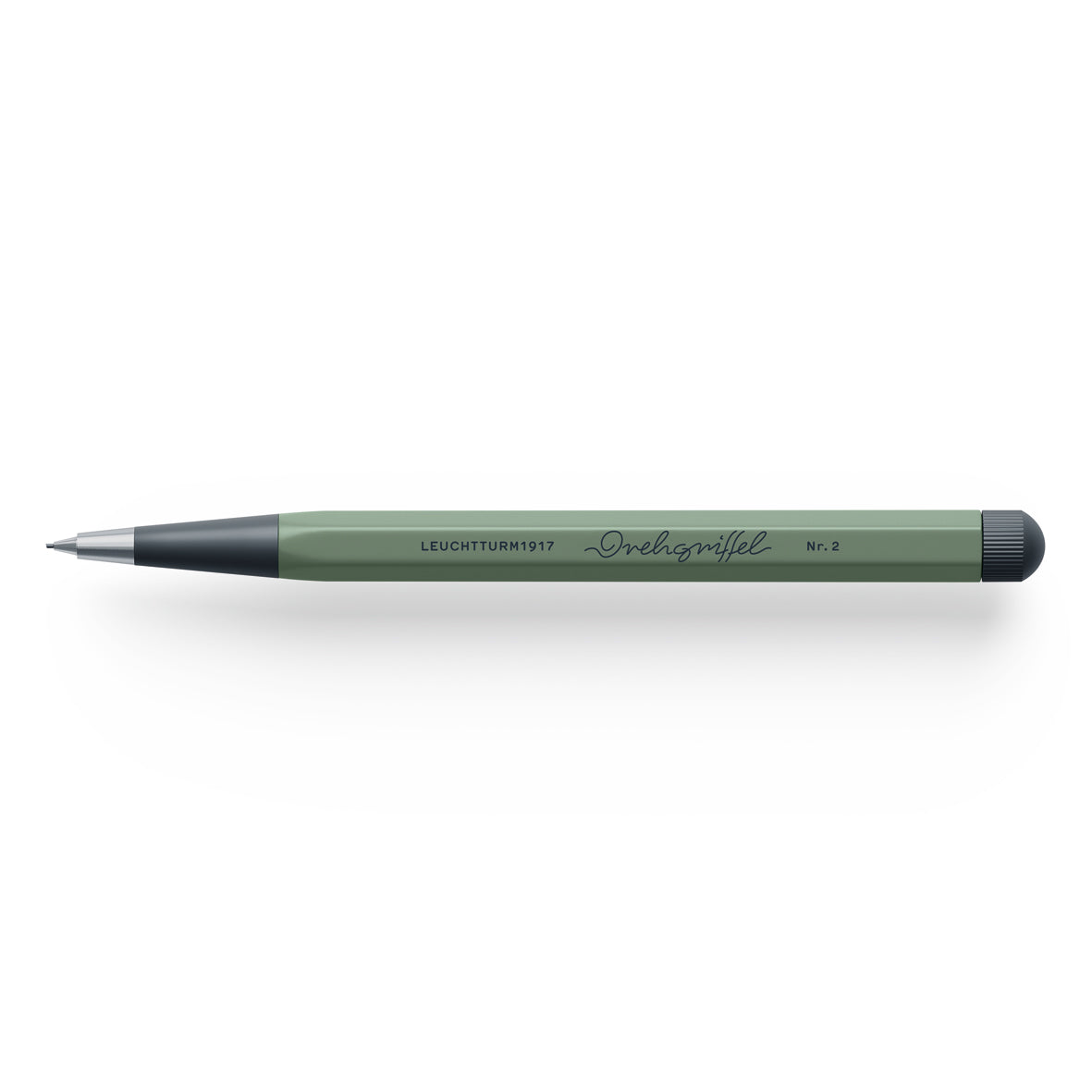 Green pencil with black cap on a white background