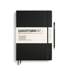 Black notebook with Leuchtturm1917 branding on a white background