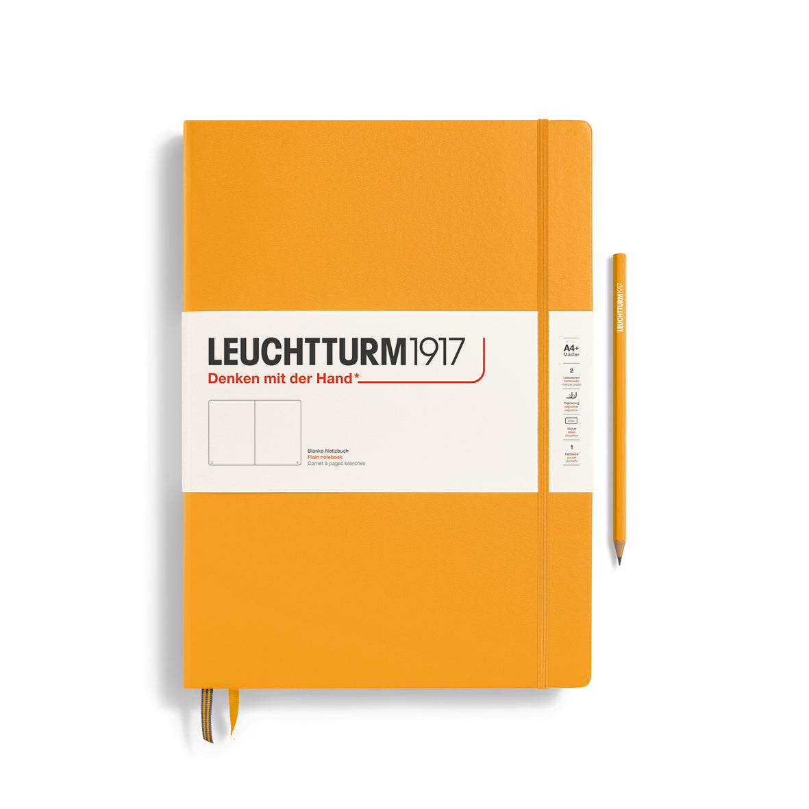 Orange notebook with Leuchtturm1917 branding on a white background