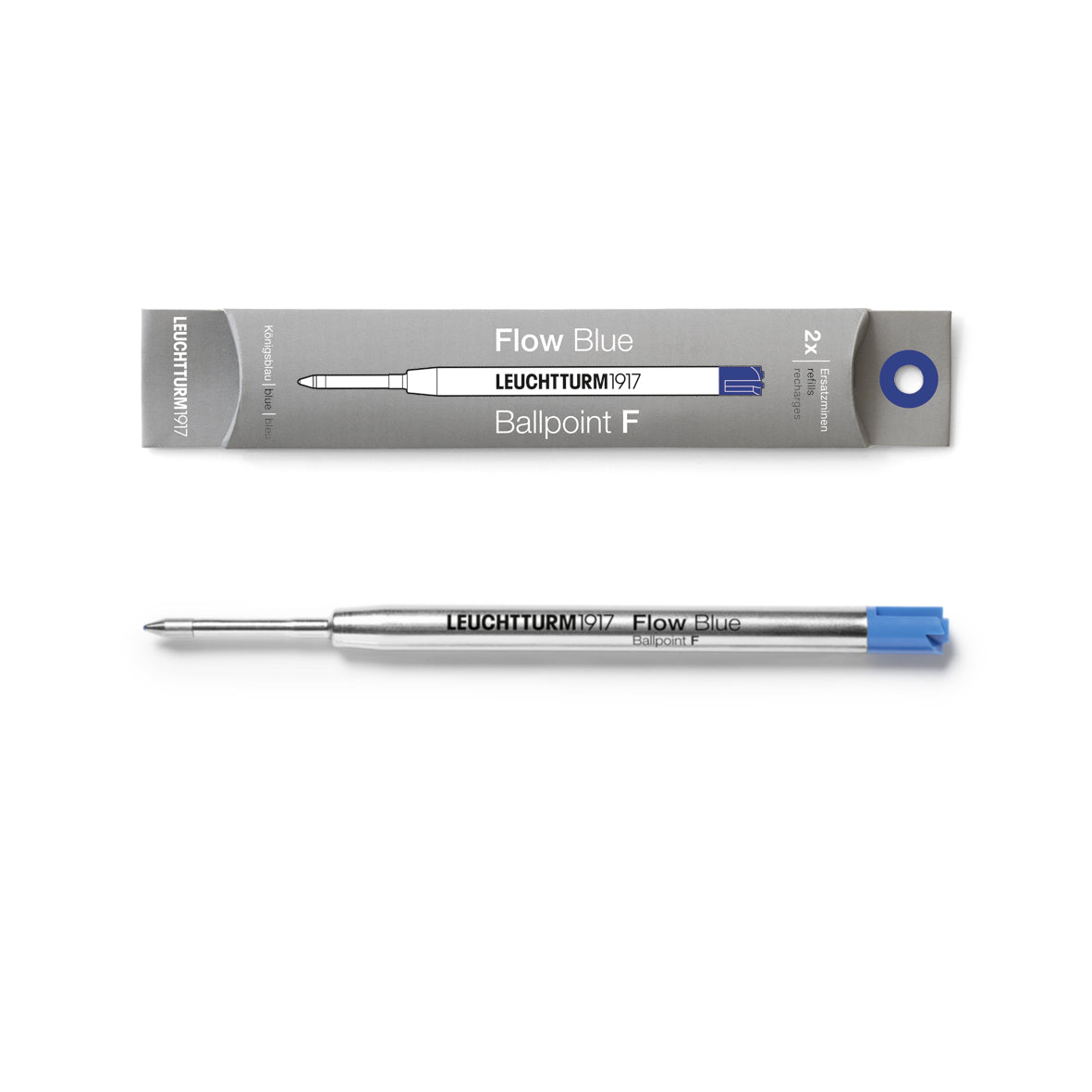 Leuchtturm1917 ballpoint pen refill with packaging on a white background