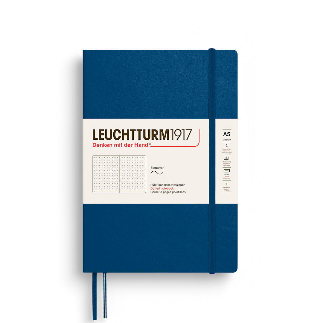 Blue notebook with Leuchtturm1917 branding on a white background
