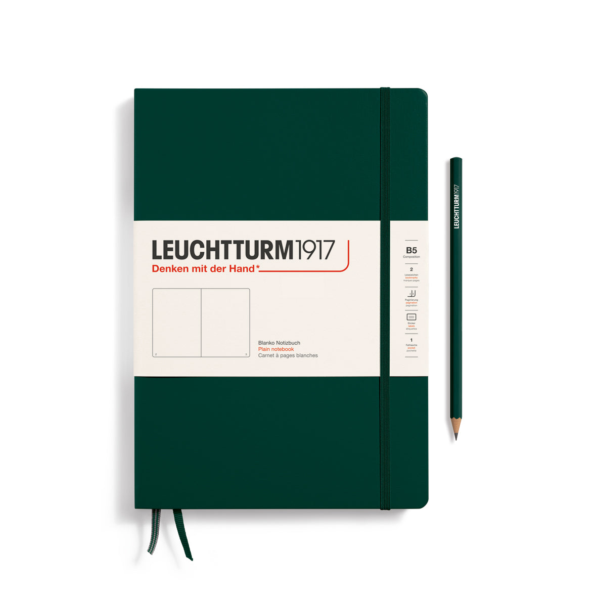 Green notebook with Leuchtturm1917 branding on a white background