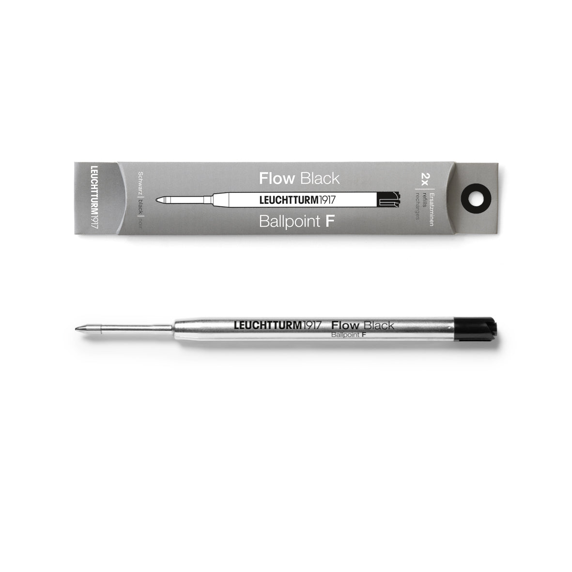 Leuchtturm1917 ballpoint pen refill with packaging on a white background
