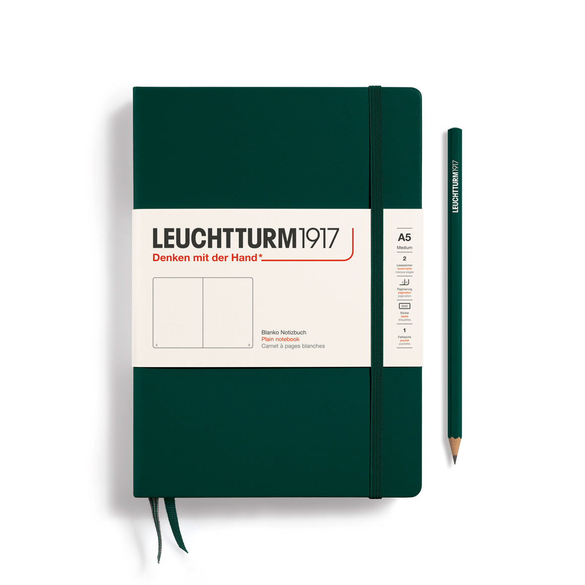 Green notebook with Leuchtturm1917 branding on a white background