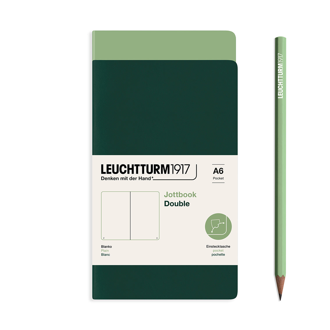 Leuchtturm1917 notebook with a pencil on a white background