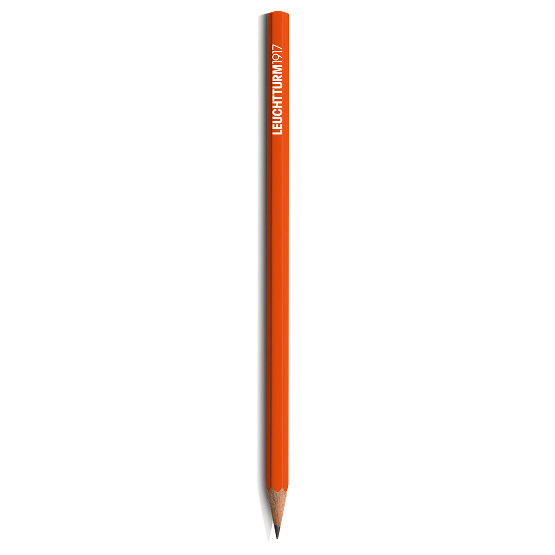 Orange pencil with 'LEICHTUM 1937' branding on a white background