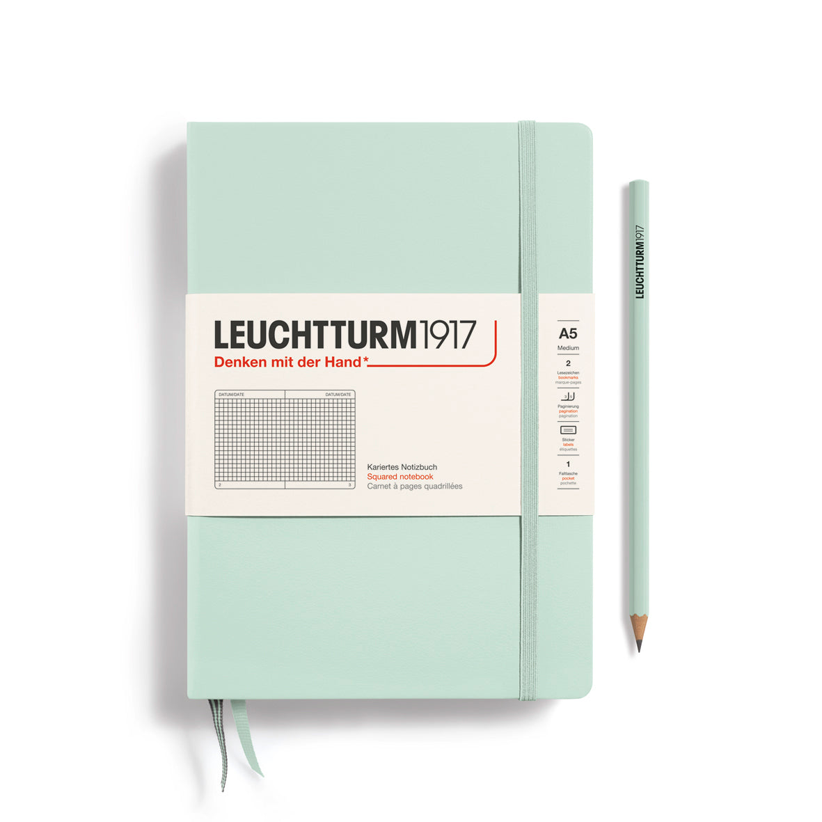 Light green notebook with Leuchtturm1917 branding on a white background