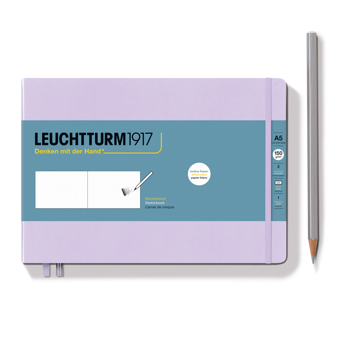 Leuchtturm1917 notebook with a pencil on a white background