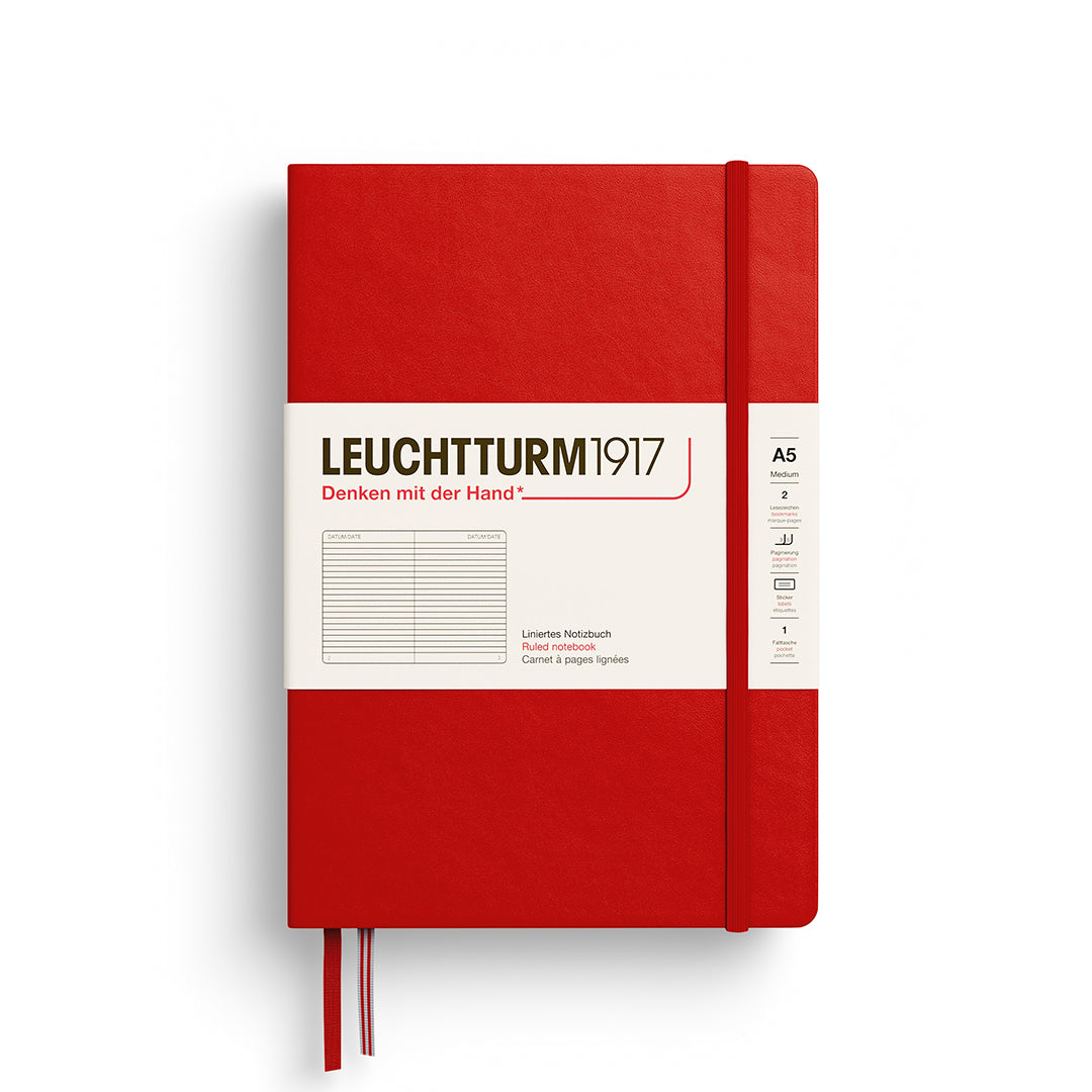 Red notebook with Leuchtturm1917 branding on a white background