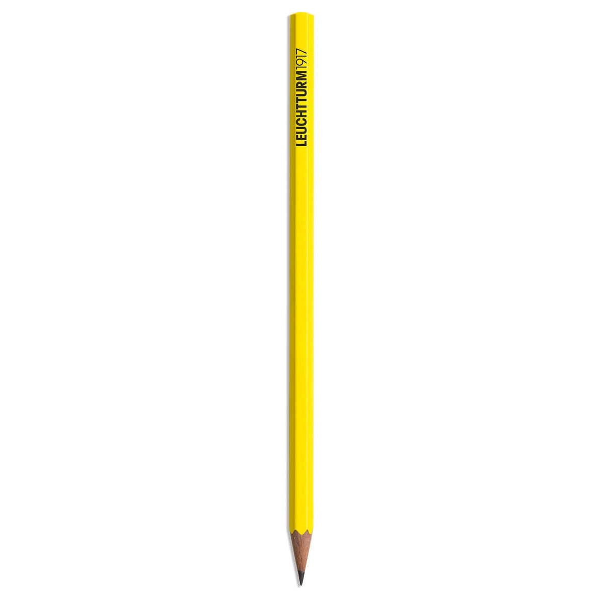 Yellow pencil with 'Leuchtturm1917' branding on a white background