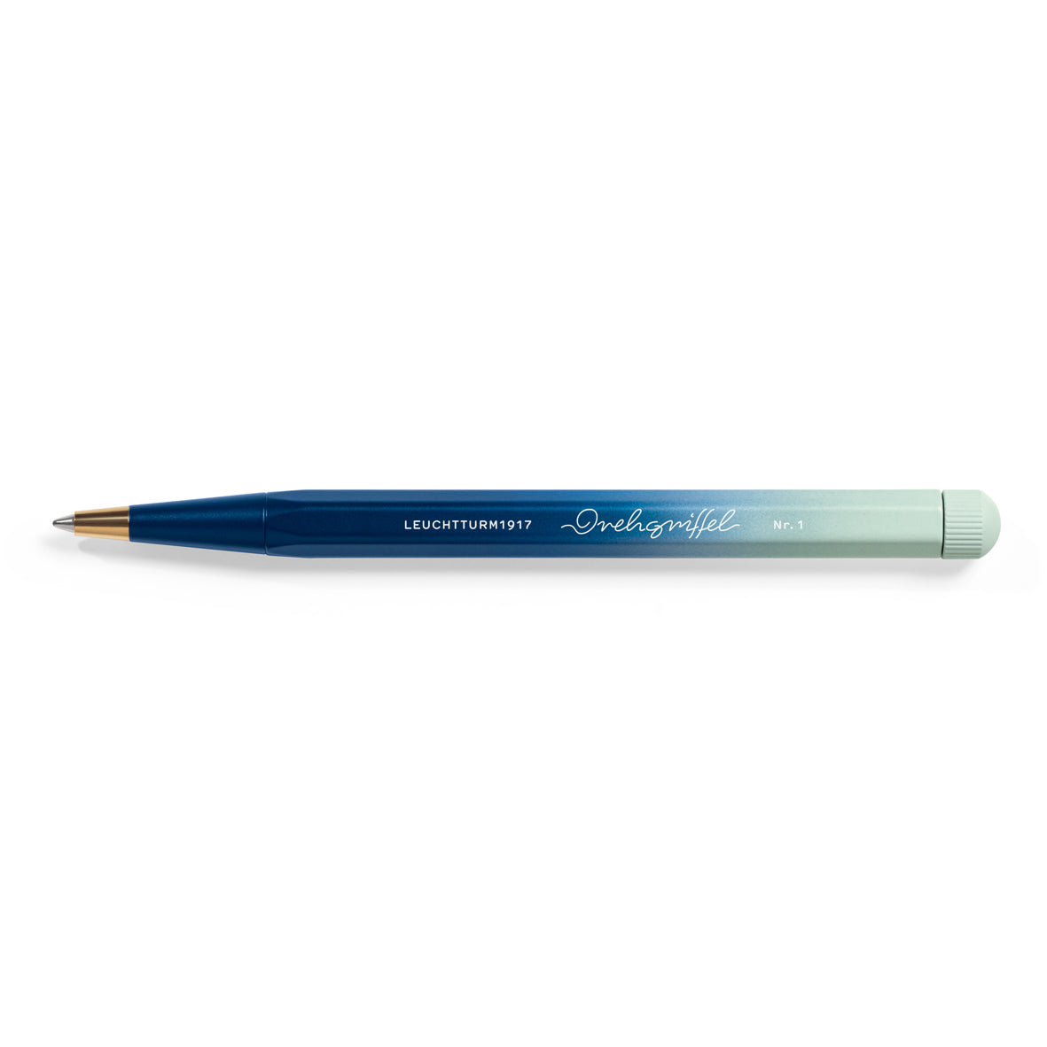 Gradient blue pen on a white background
