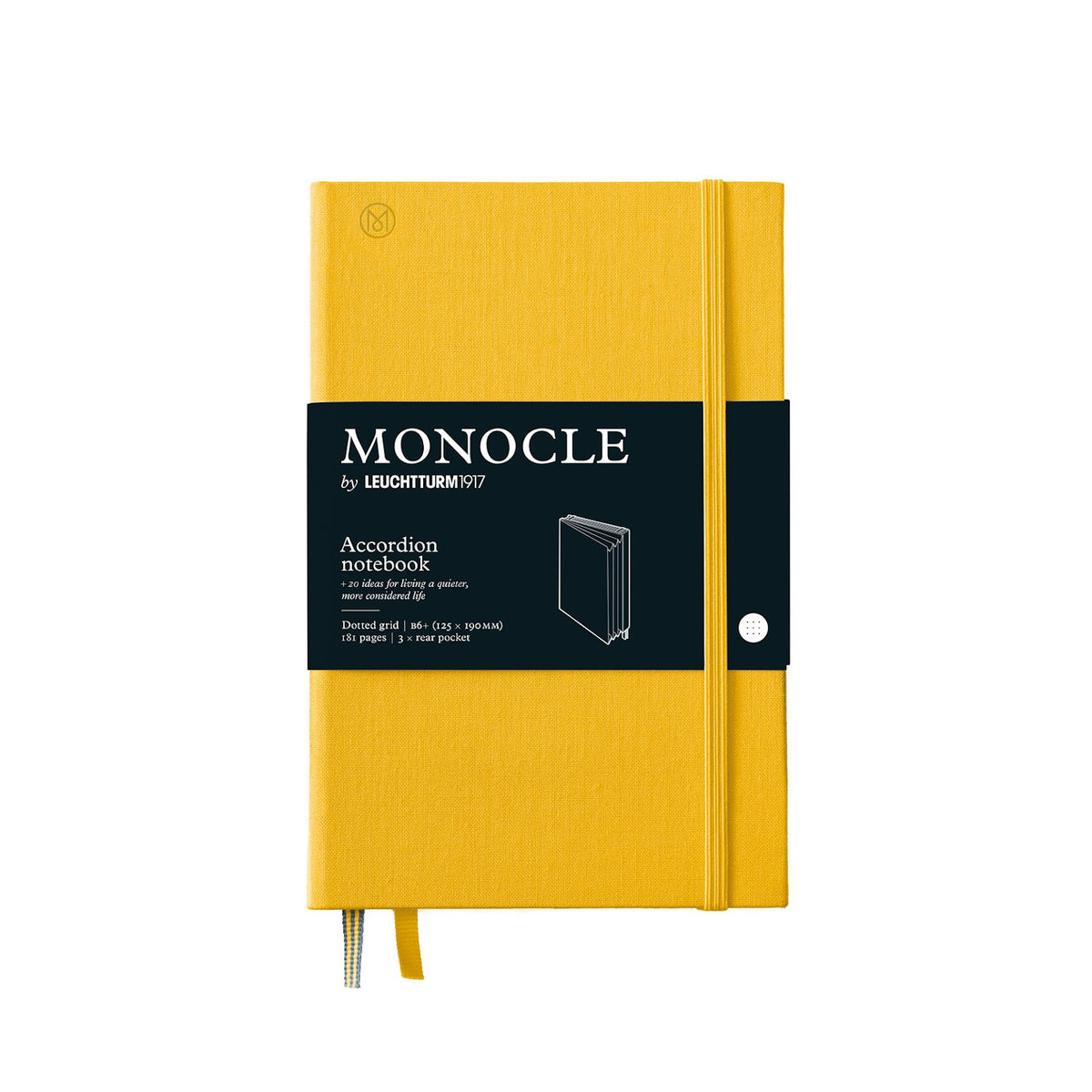 Yellow Monocle Wallet notebook with Monocle branding on a white background
