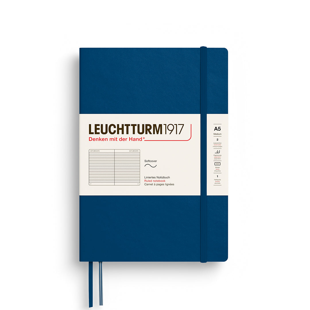 Blue notebook with Leuchtturm1917 branding on a white background